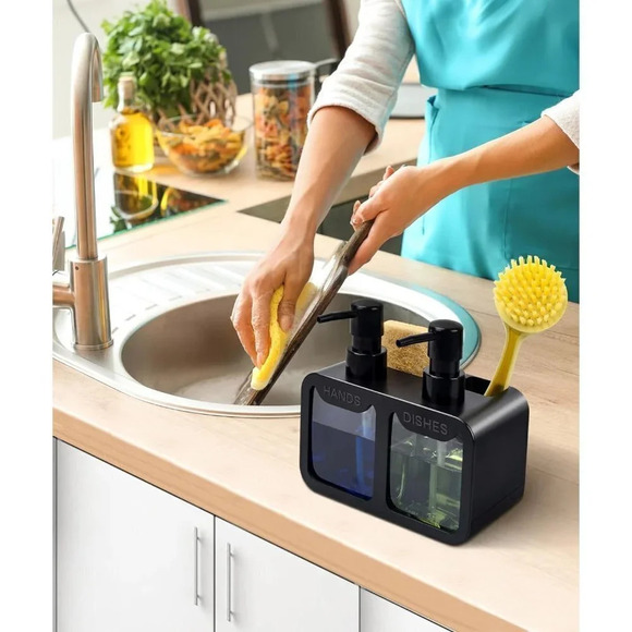 Dispenser with Sponge Caddy and  Brush Holder 4-in-1 Organizer for Kitchen - Picture 3 of 7